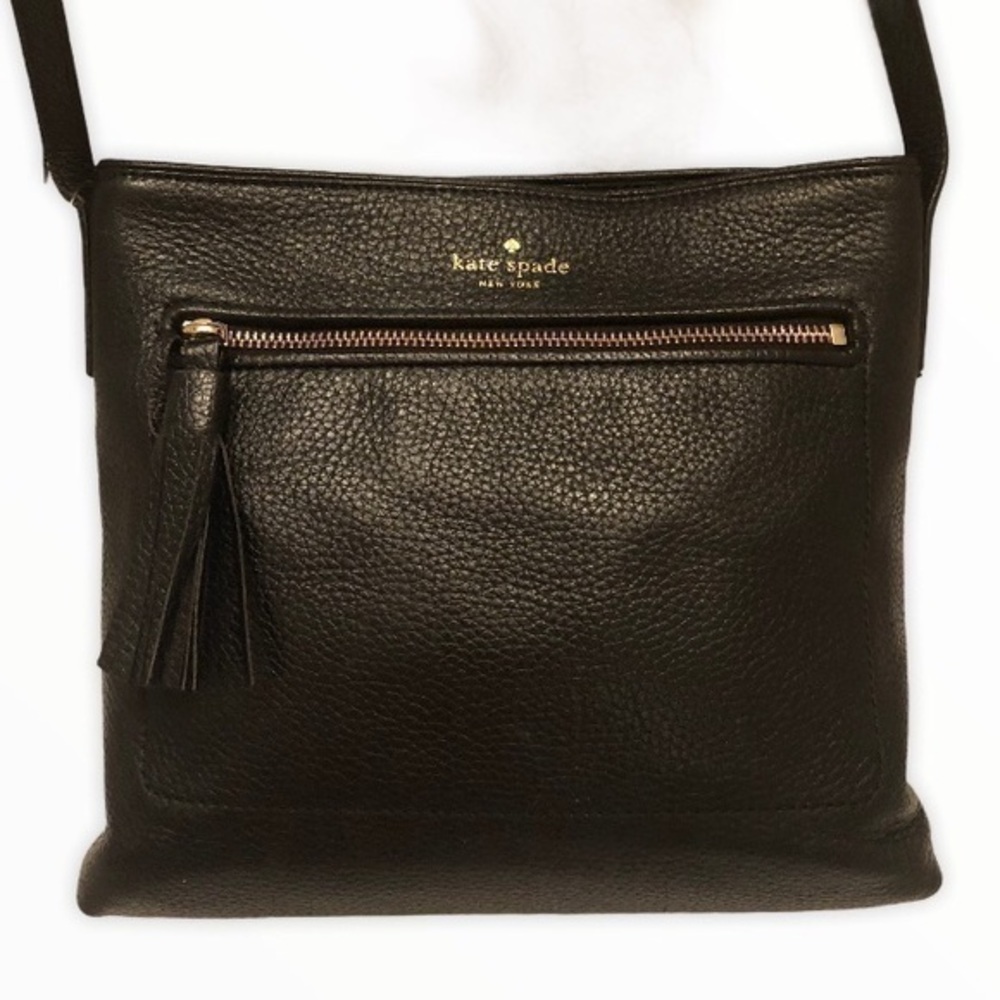 Kate spade black pebbled leather messenger bag